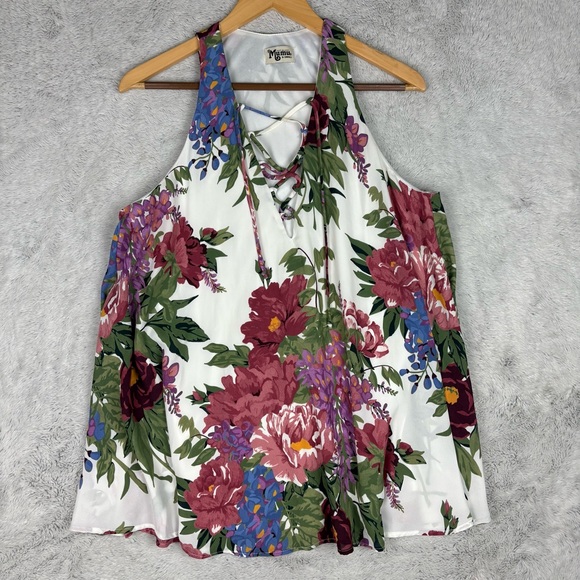 Show Me Your MuMu Tops - Show Me‎ Your Mumu Sleeveless Flowy Top Floral Lace Up V-Neck Spring Summer XS